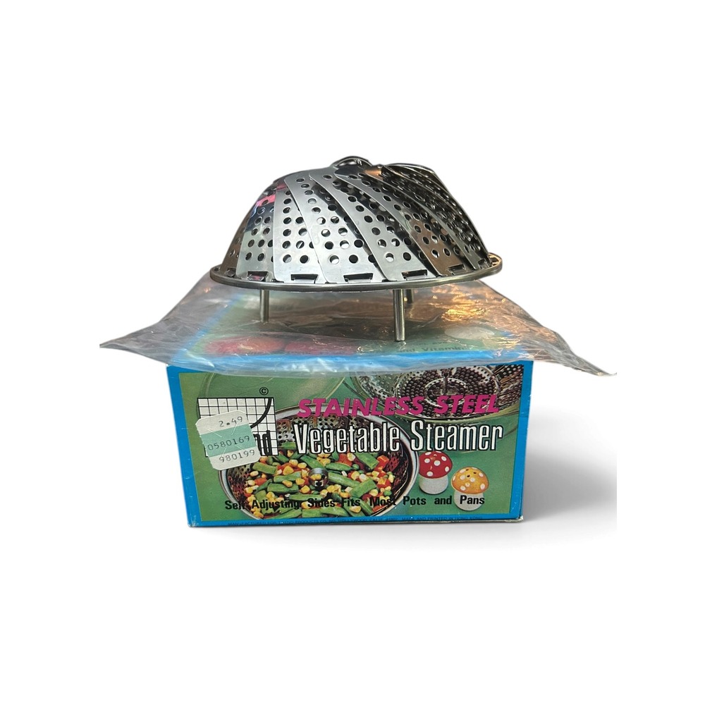 Vintage Trend Stainless Steel Vegetable Steamer 10" Expanding Collapsible NOS